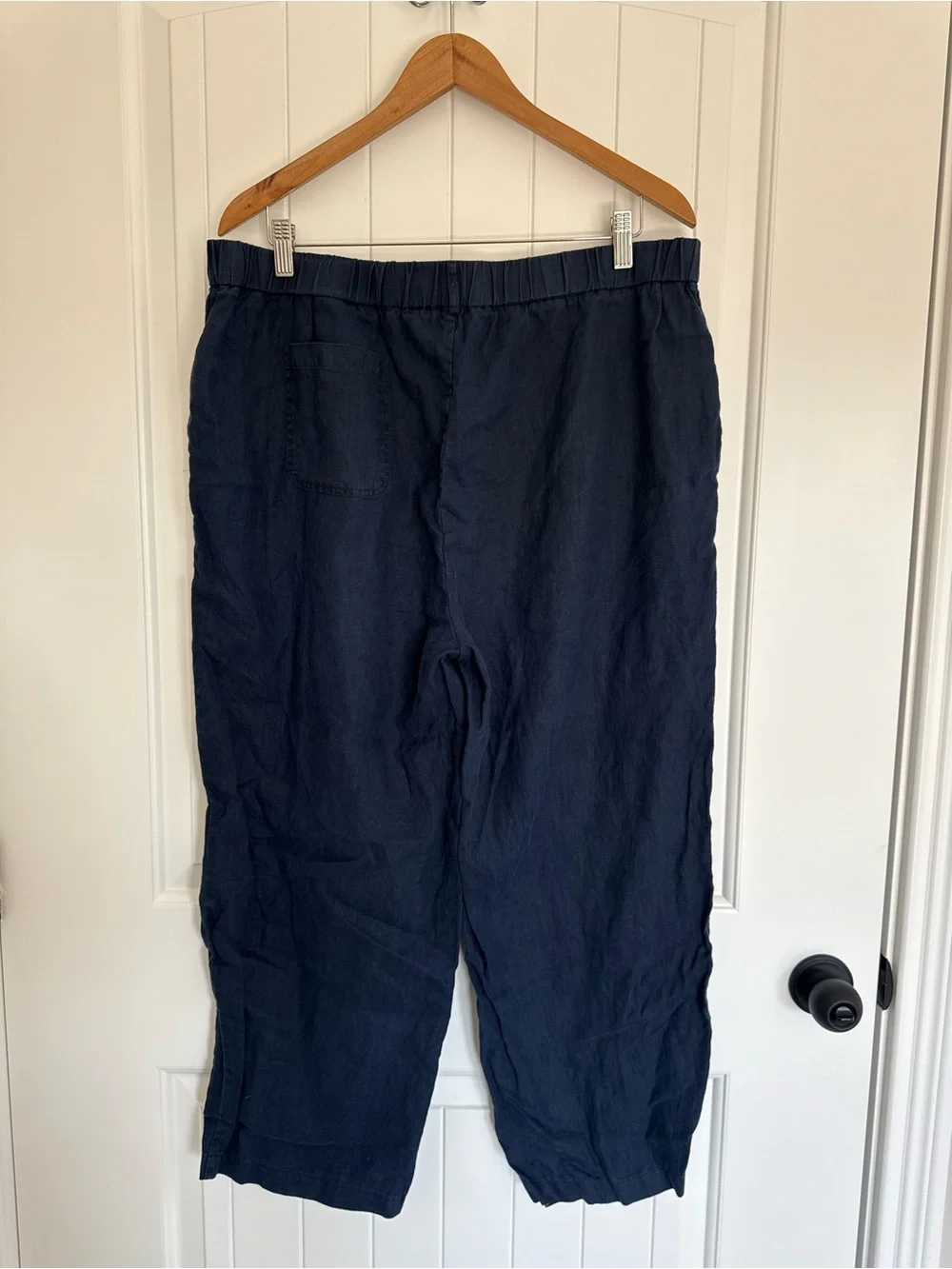 Quince 100% European Linen Pants Navy Blue Elastic Waist Wide Leg XL Womens